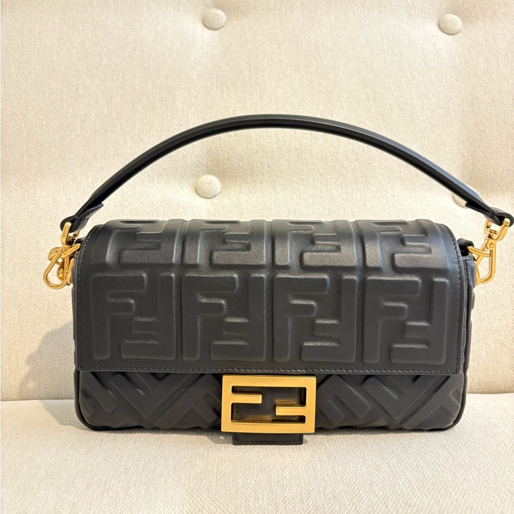 Fendi Black Baguette Shoulder Bag Napa Leather